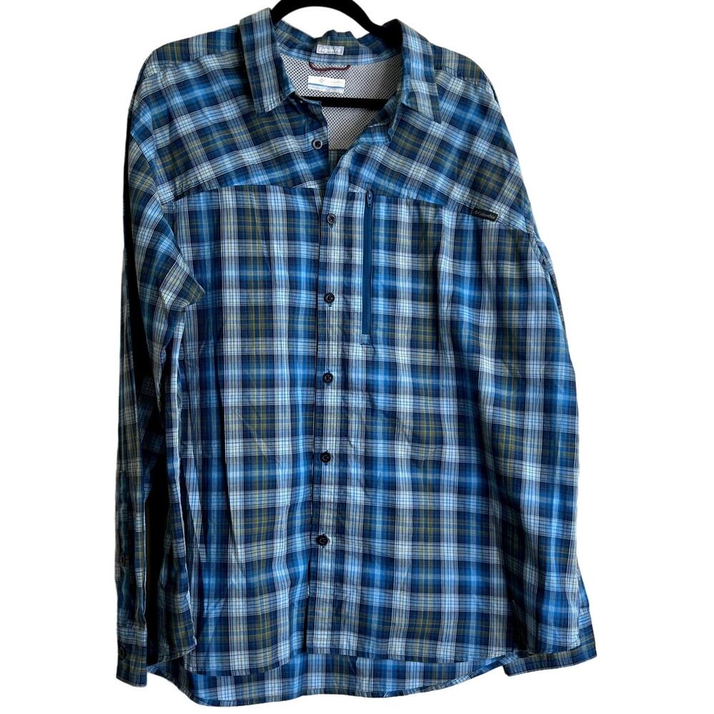 Columbia Shirt Mens XXL Regular Fit Blue Plaid Long Sleeve Collar Button Down